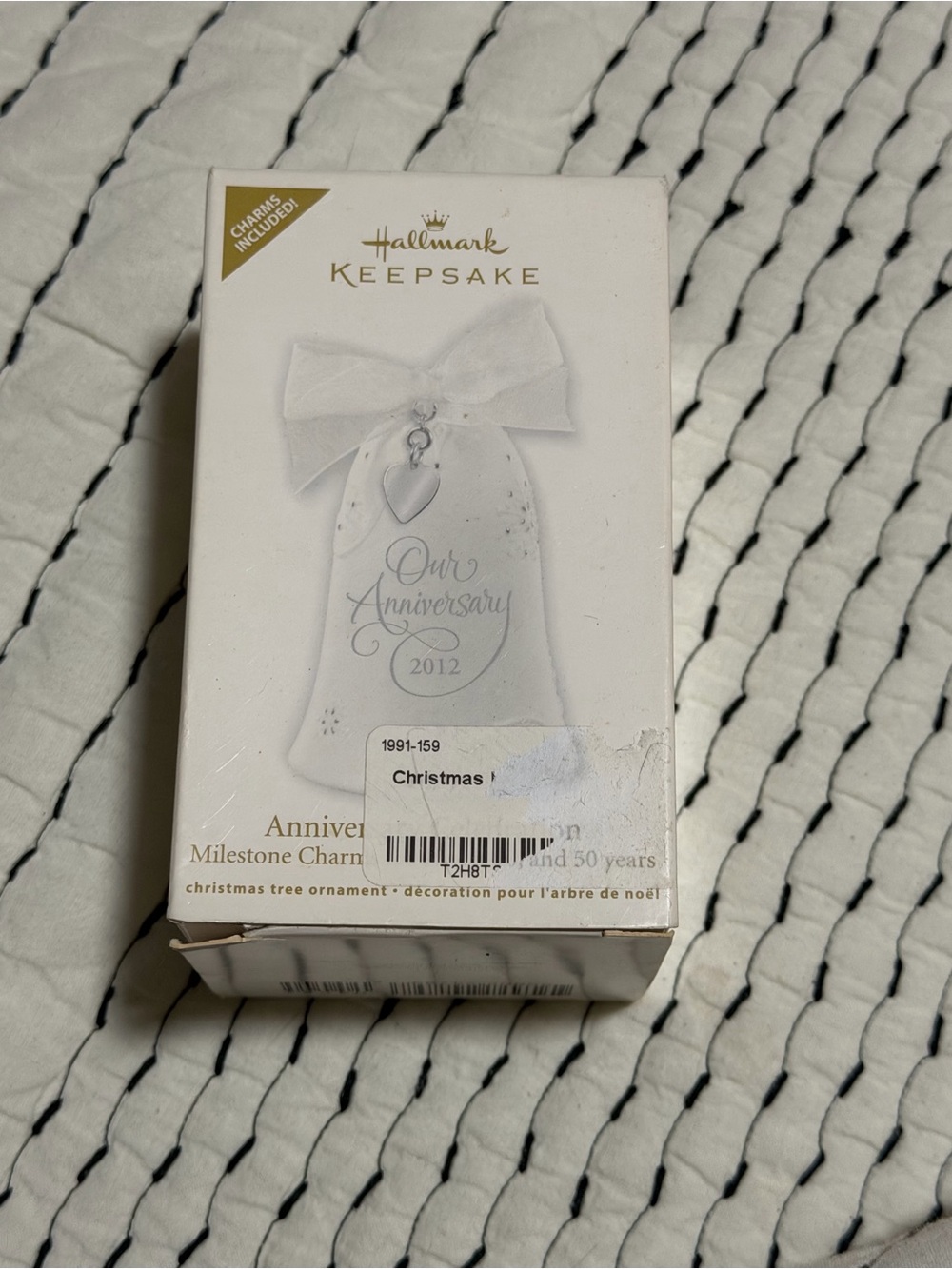 Hallmark Keepsake White Anniversary Bell Ornament with Silver Heart Charm NEW